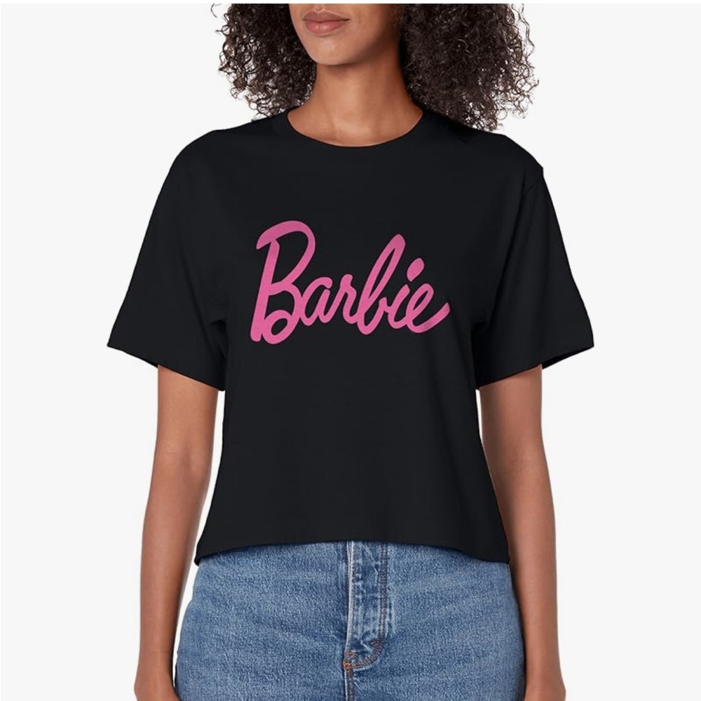 Barbie Classic Pink Logo Black T-Shirt like NEW